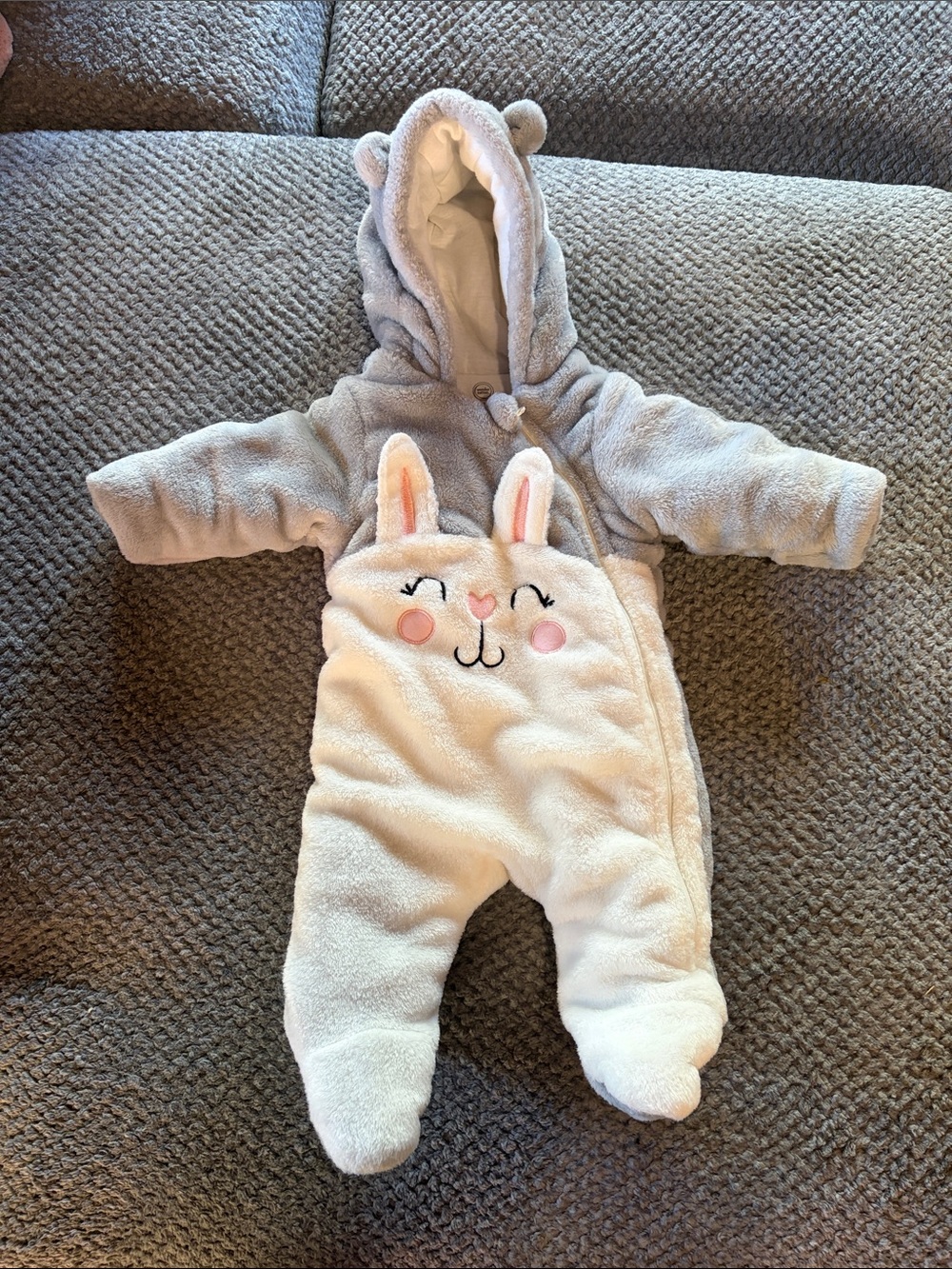 wonder nation Gray and Cream Bunny Hooded Baby One-Piece